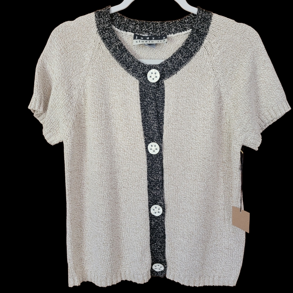 NWT Chic Cream and Black Button-Up Cardigan